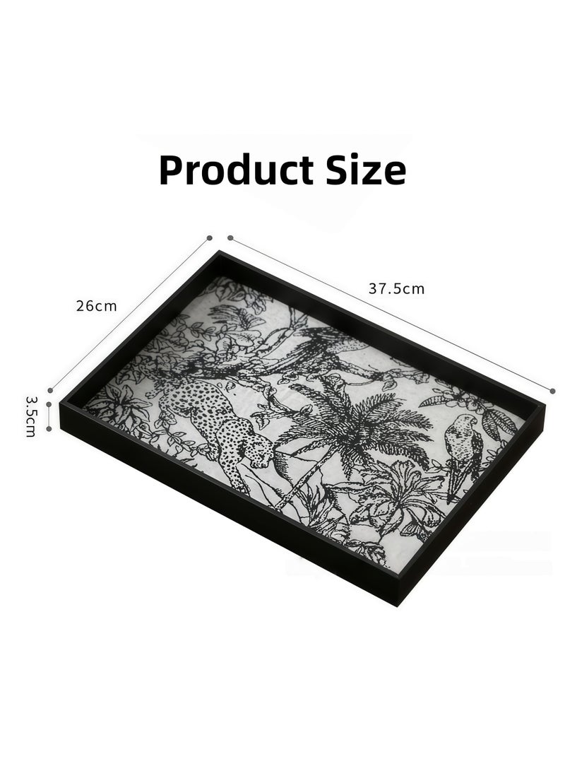 شو وو صينية زينة، صينية جلدية فاخرة خفيفة، صينية خشبية من الجلد والكتان، صينية عطور، صواني مجوهرات، صينية زينة، منظم سطح الطاولة، صينية تخزين للمنزل والشرفة، صواني تقديم، صينية تخزين للمنزل والشرفة، صينية زينة شموع العلاج العطري لغرفة المعيشة، مناسبة للحمامات، غرف تغيير الملابس، المنزل، غرفة المعيشة، الفندق، الحمام، غرفة النوم، المكتب (مستطيل، 37.5 × 26 × 3.5 سم) - Image 2